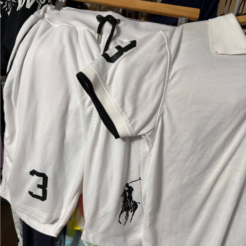 Men’s Polo Ralph Lauren White Polo Shirt & Shorts Set with Black Logos sze med - Picture 5 of 7